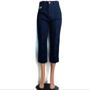VINTAGE HER DARK  BLUE DENIM CROP CAPRI HIGH RISE JEANS WOMEN SIZE 32 TAW…